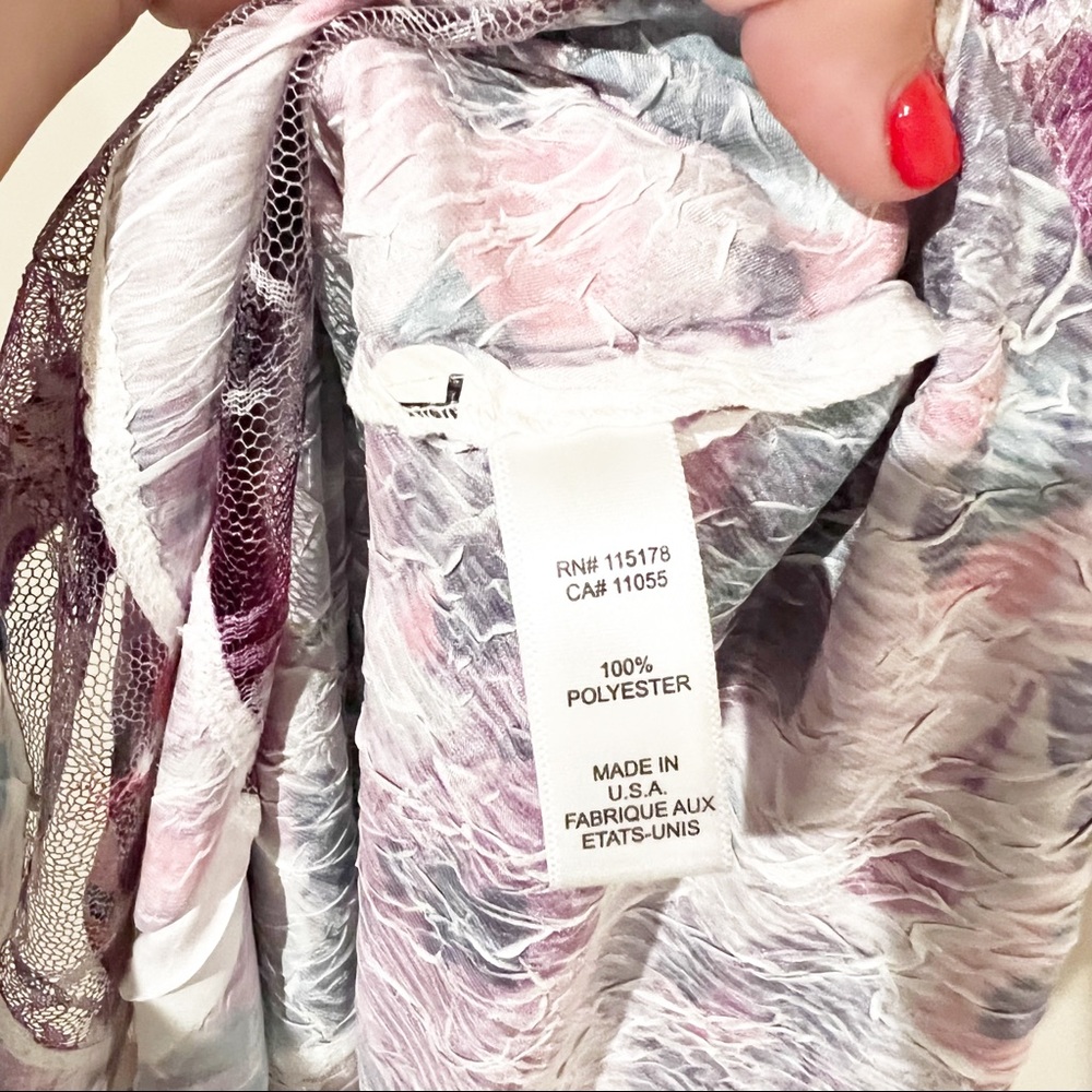 Komarov Dress Crinkle Midi Pleated Watercolor Cool Tone Dress - Picture 9 of 9